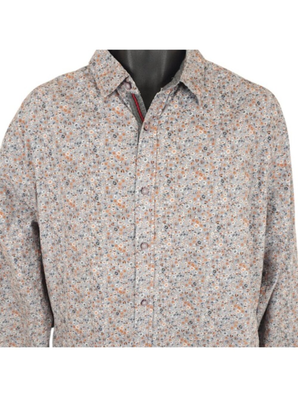 Smash Floral Shirt Mens Size Large Gray Flowers All Over Print Casual